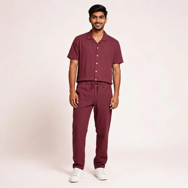 Maroon_Relaxed_Fit_Shirt_And_Trousers_Co-Ord_Set_For_Men