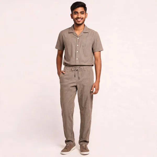 Taupe_Relaxed_Fit_Shirt_And_Trousers_Co-Ord_Set_For_Men