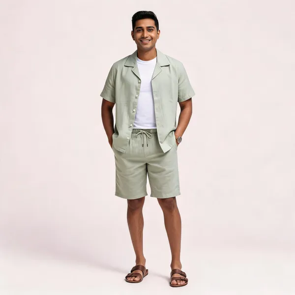 Sage_Green_Relaxed_Fit_Shirt_And_Shorts_Co-Ord_Set_For_Men