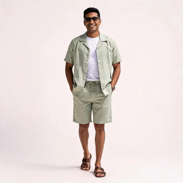 Sage_Green_Relaxed_Fit_Shirt_And_Shorts_Co-Ord_Set_For_Men