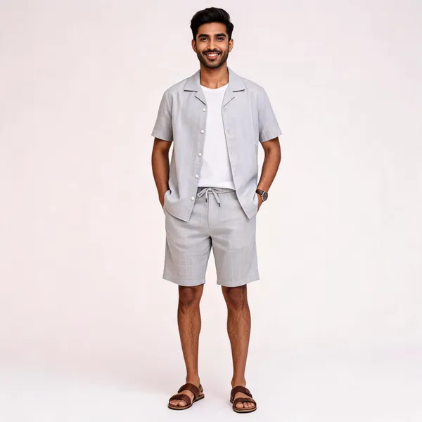 Light_Grey_Relaxed_Fit_Shirt_And_Shorts_Co-Ord_Set_For_Men