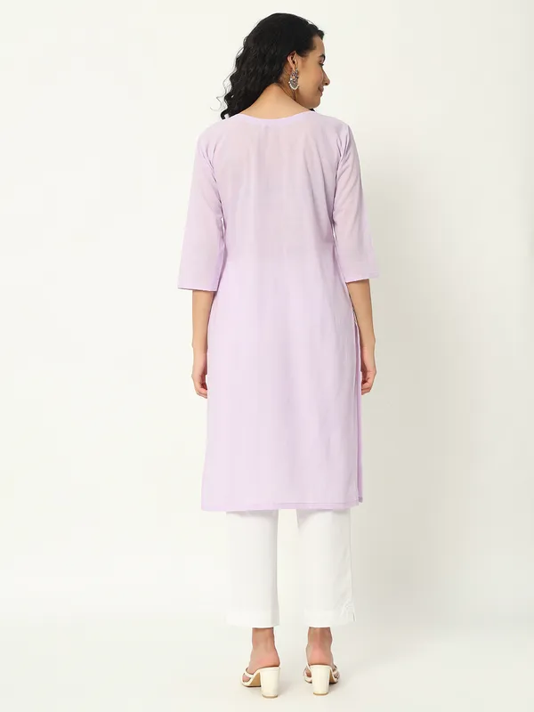 Lilac_Cotton_Straight_Pintuck_Long_Kurta_For_Women