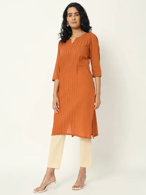 Orange_Cotton_Straight_Long_Kurta_For_Women