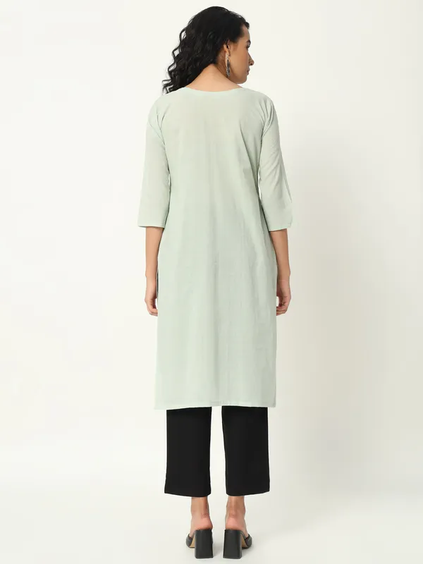 Mint_Green_Cotton_Straight_Pintuck_Long_Kurta_For_Women