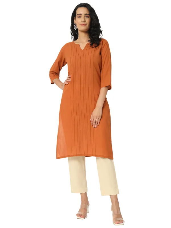 Orange_Cotton_Straight_Long_Kurta_For_Women