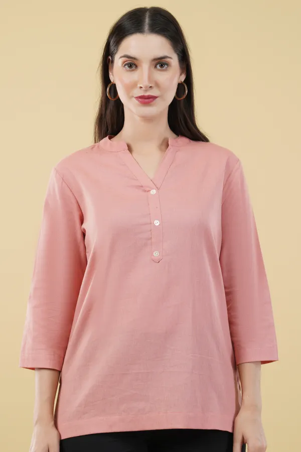 Pink_Cotton_Linen_Regular_Fit_Short_Kurta_Top_For_Women