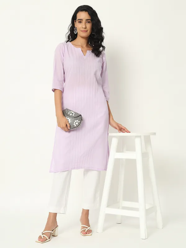 Lilac_Cotton_Straight_Pintuck_Long_Kurta_For_Women