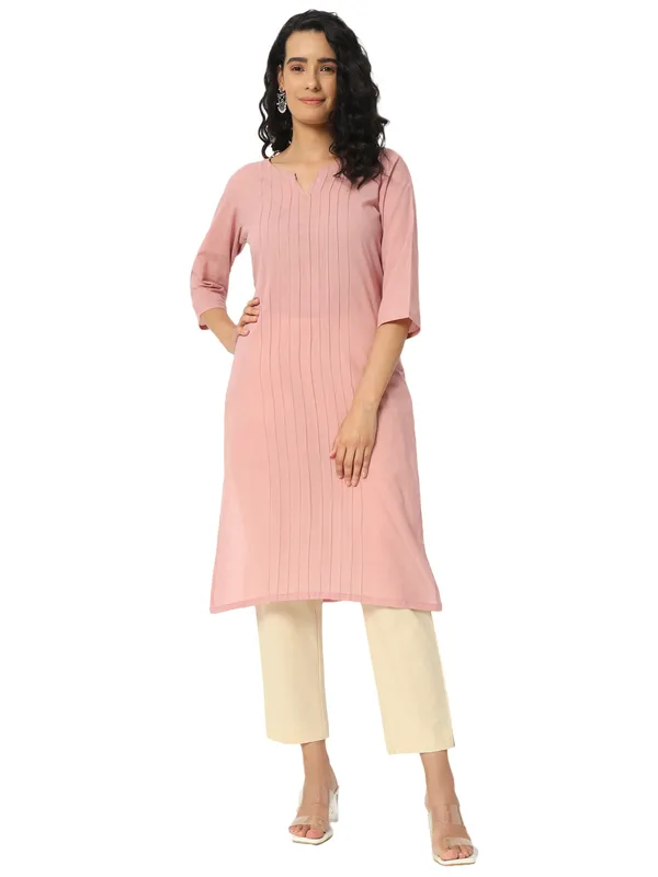 Pink_Cotton_Straight_Pintuck_Long_Kurta_For_Women