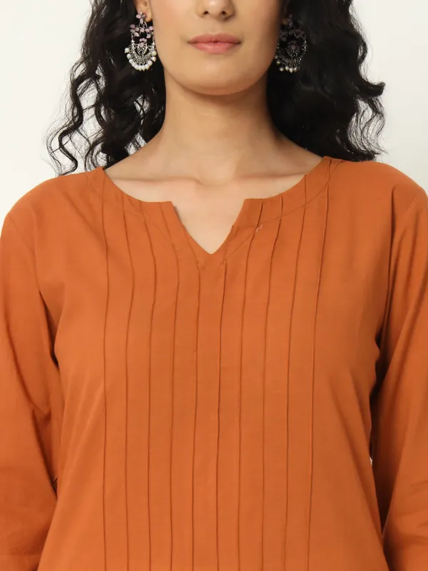 Orange_Cotton_Straight_Long_Kurta_For_Women