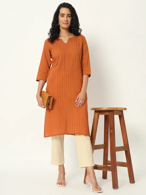 Orange_Cotton_Straight_Long_Kurta_For_Women
