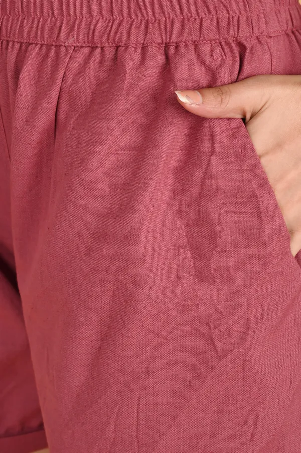 Rose_Pink_Cotton_Linen_Elasticated_Waist_Shorts_For_Women