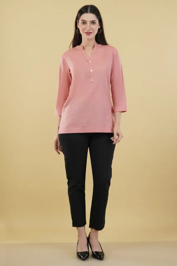 Pink_Cotton_Linen_Regular_Fit_Short_Kurta_Top_For_Women