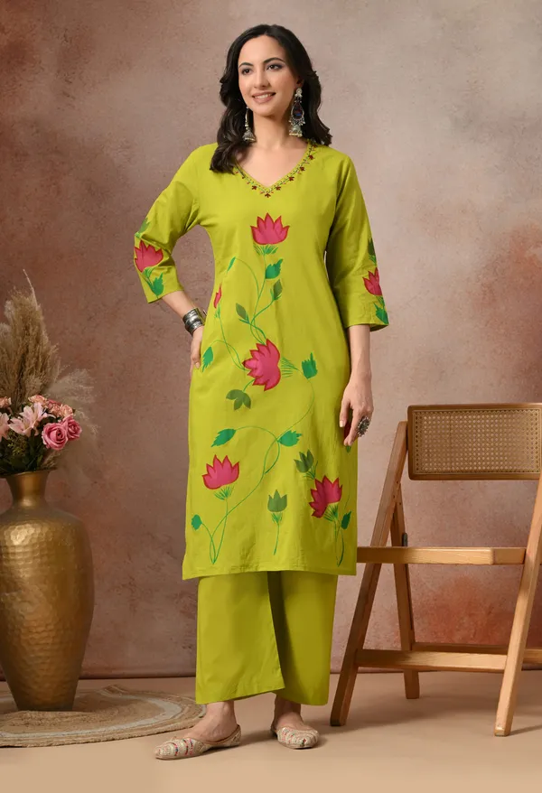 Lime_Green_Cotton_Floral_Print_3-Piece_Suit_Set_With_Dupatta_For_Women