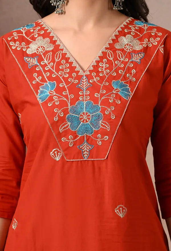 Rust_Orange_Cotton_Floral_Embroidered_3-Piece_Suit_Set_For_Women