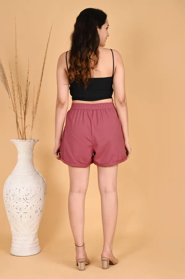 Rose_Pink_Cotton_Linen_Elasticated_Waist_Shorts_For_Women