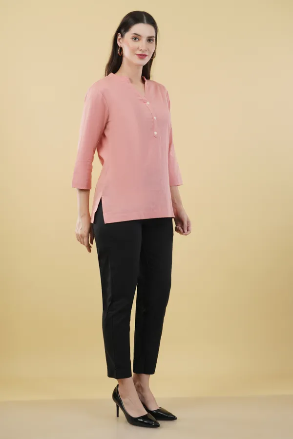 Pink_Cotton_Linen_Regular_Fit_Short_Kurta_Top_For_Women