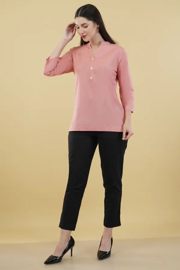 Pink_Cotton_Linen_Regular_Fit_Short_Kurta_Top_For_Women