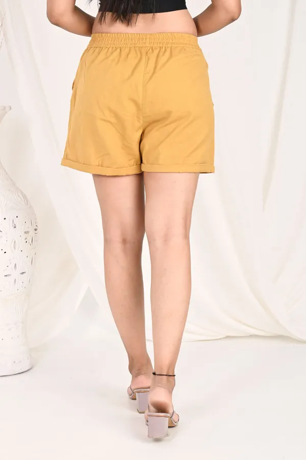 Mustard_Yellow_Cotton_Linen_Casual_Shorts_For_Women