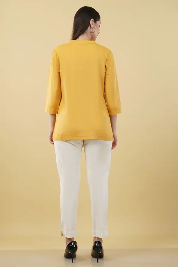 Yellow_Cotton_Linen_Straight_Fit_Tunic_Top_For_Women