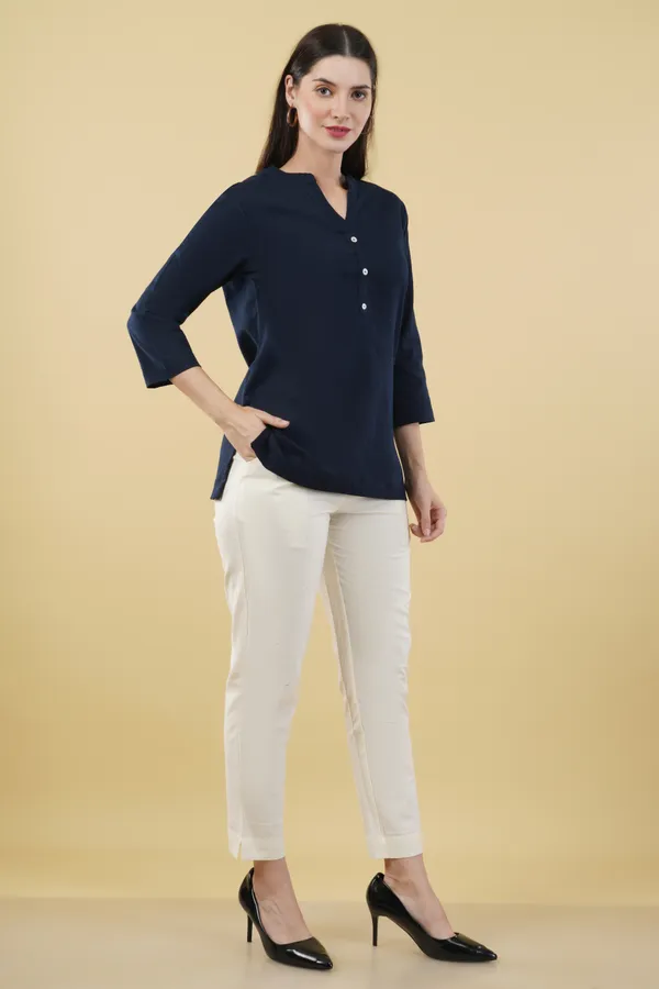 Navy_Blue_Cotton_Linen_Regular_Fit_Top_For_Women