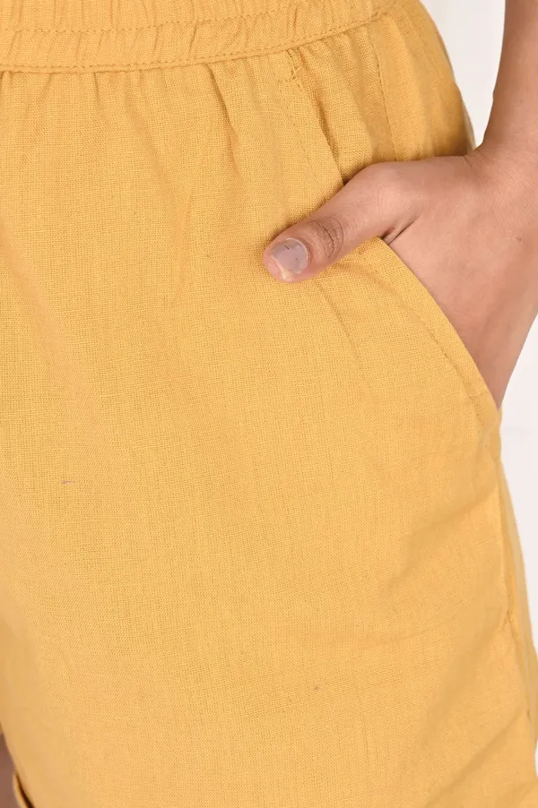 Mustard_Yellow_Cotton_Linen_Casual_Shorts_For_Women