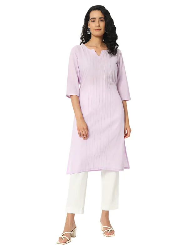 Lilac_Cotton_Straight_Pintuck_Long_Kurta_For_Women