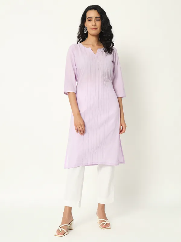 Lilac_Cotton_Straight_Pintuck_Long_Kurta_For_Women