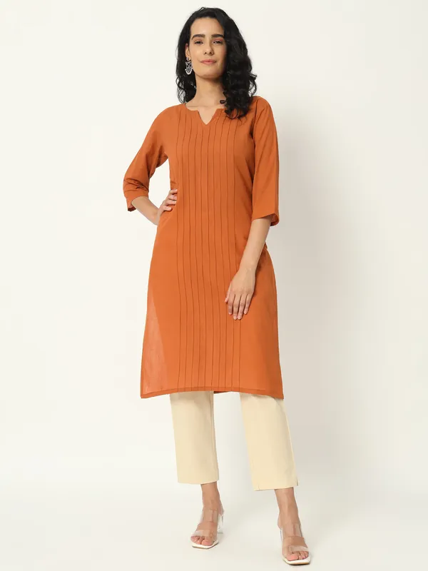 Orange_Cotton_Straight_Long_Kurta_For_Women