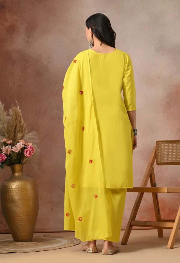 Yellow_Cotton_Embroidered_3-Piece_Suit_Set_For_Women