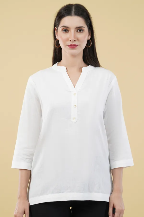 White_Cotton_Linen_Notch_Neck_Top_For_Women