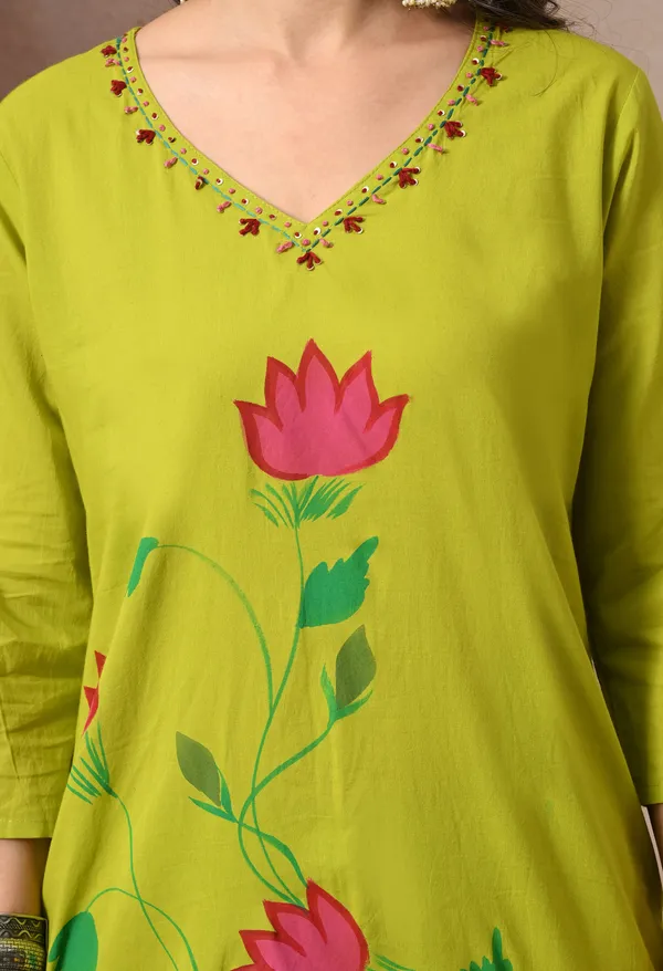 Lime_Green_Cotton_Floral_Print_3-Piece_Suit_Set_With_Dupatta_For_Women