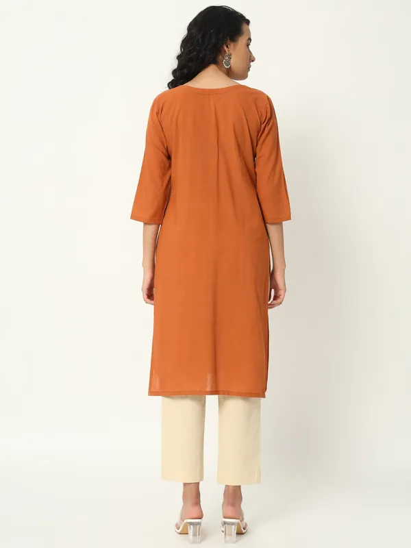 Orange_Cotton_Straight_Long_Kurta_For_Women