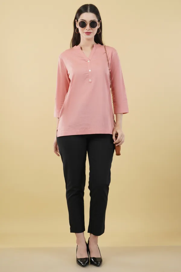 Pink_Cotton_Linen_Regular_Fit_Short_Kurta_Top_For_Women