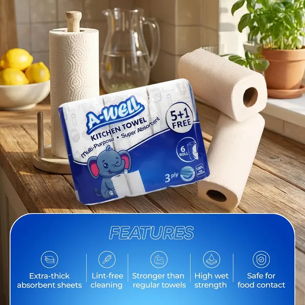 A-WELL_Kitchen_Tissue_Roll|_Super_Absorbent_Paper_Towels_|_Soft_&_Strong_Kitchen_Roll_for_Oil_Absorption,_Cleaning_&_Wiping_|_Multipurpose_Tissue_Paper_for_Home_(Kitchen_Towel_(3_PLY)_Combo_Of_6_Rolls)