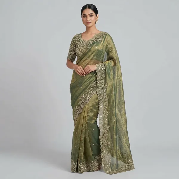 Olive_Green_Fandy_Satin_Silk_Saree_For_Women