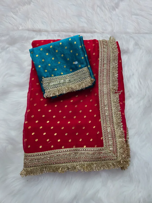 Red_&_Blue_Fandy_Satin_Silk_Saree_For_Women