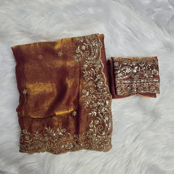 Brown_Fandy_Satin_Silk_Saree_For_Women