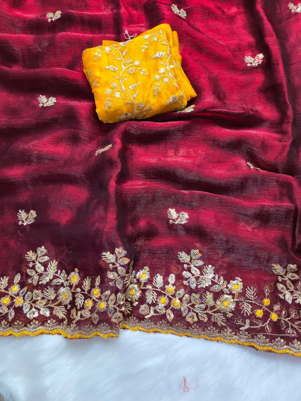 Maroon_Fandy_Satin_Silk_Saree_For_Women