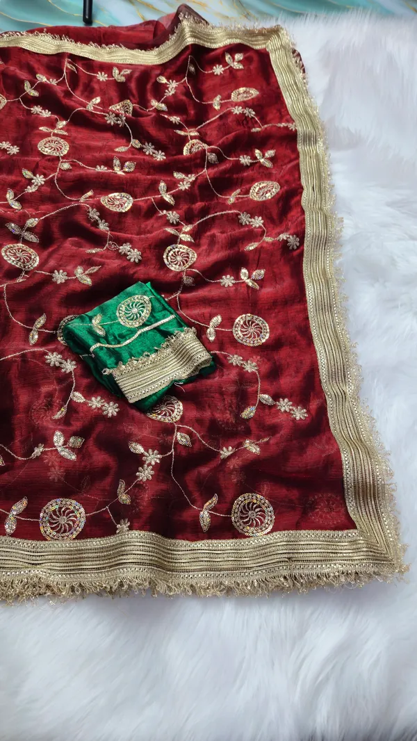 Maroon_Fandy_Satin_Silk_Saree_For_Women