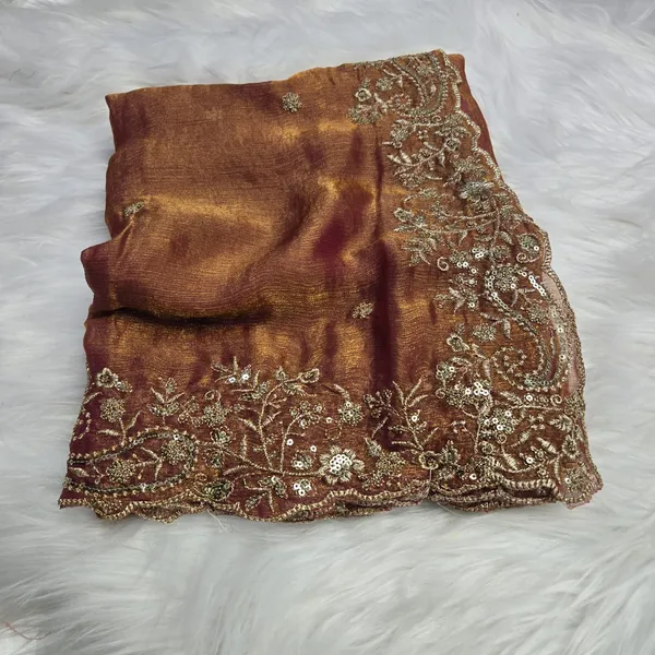 Brown_Fandy_Satin_Silk_Saree_For_Women