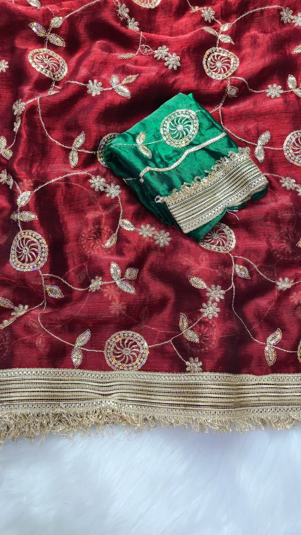 Maroon_Fandy_Satin_Silk_Saree_For_Women