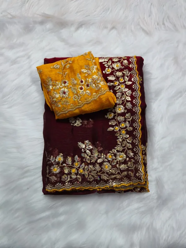 Maroon_Fandy_Satin_Silk_Saree_For_Women
