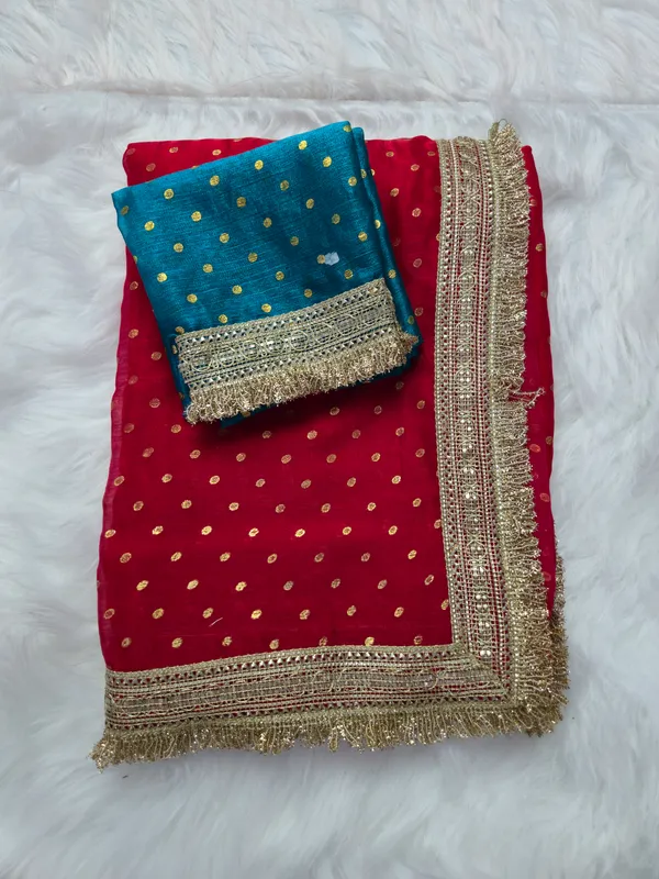 Red_&_Blue_Fandy_Satin_Silk_Saree_For_Women