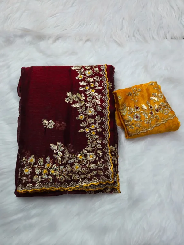 Maroon_Fandy_Satin_Silk_Saree_For_Women