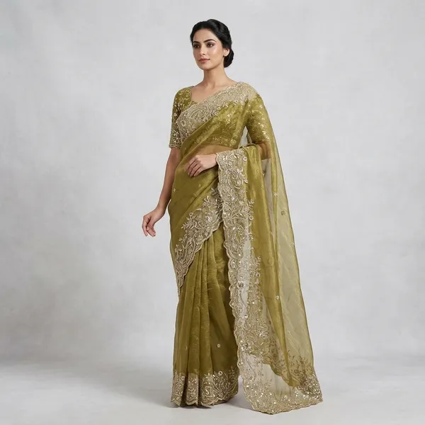 Olive_Green_Fandy_Satin_Silk_Saree_For_Women