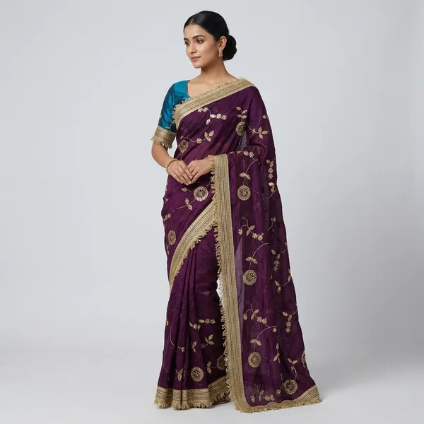 Purple_&_Blue_Fandy_Satin_Silk_Saree_For_Women