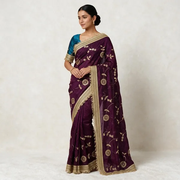 Purple_&_Blue_Fandy_Satin_Silk_Saree_For_Women