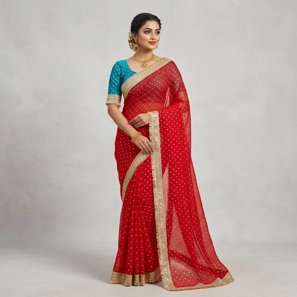 Red_&_Blue_Fandy_Satin_Silk_Saree_For_Women