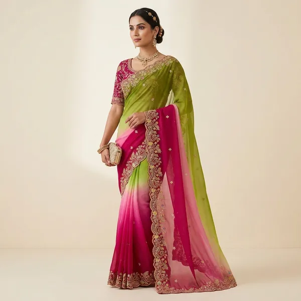 Pink_&_Green_Georgette_Saree_For_Women