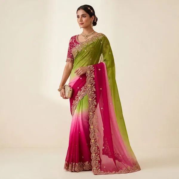 Pink_&_Green_Georgette_Saree_For_Women